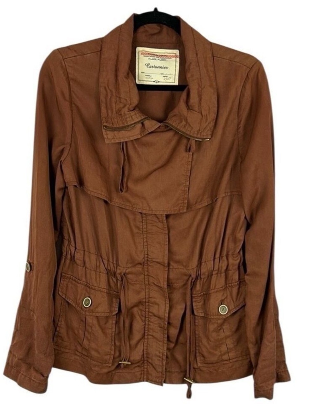 Anthropologie Cartonnier Anorak Tencel Retro Utility Cargo Jacket Size 4 Brown